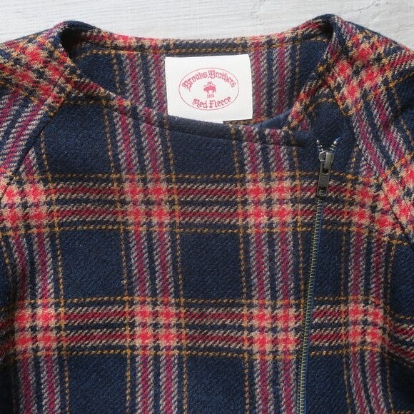 Brooks Brothers womens tartan plaid jacket wool navy red zip 2 Red Fleece preppy - Picture 2 of 9